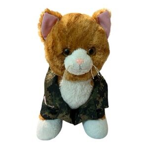 Build A Bear Cat with Green Digital Camo Uniform outfit with USA Flag Kids Plush